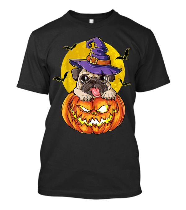 Pug Witch Halloween Pumpkin Pugkin Women T-Shirt