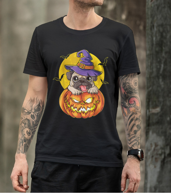Pug Witch Halloween Pumpkin Pugkin Women T-Shirt