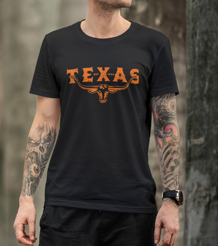 Texas Longhorn Bull Est. 1845 Vintage Distressed Texan Pride T-Shirt
