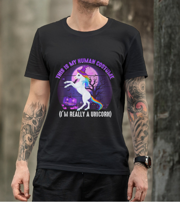 This Is My Human Costume I’m Really A Unicorn Halloween Pumpkin Moon T-Shirt