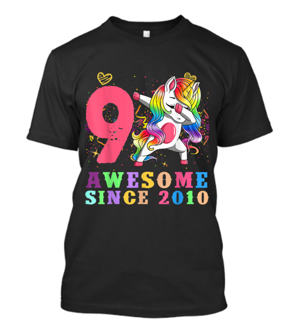 9 Awesome Since 2010 Unicorn Dabbing Girl Party T-Shirt