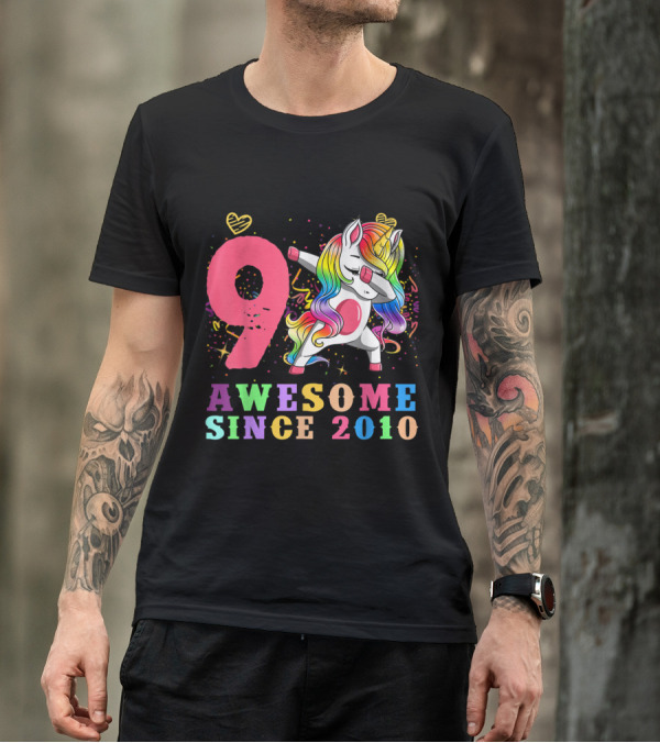 9 Awesome Since 2010 Unicorn Dabbing Girl Party T-Shirt