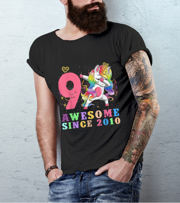 9 Awesome Since 2010 Unicorn Dabbing Girl Party T-Shirt