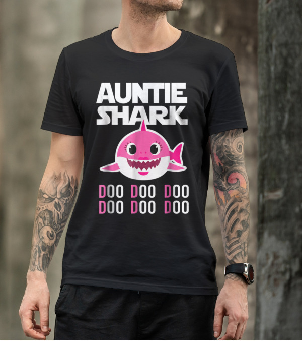 Auntie Shark Doo Doo Doo Pink Family Song Party T-Shirt