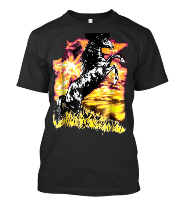 Rising Horse In Fiery Sunset Field Charlie Horse T-Shirt