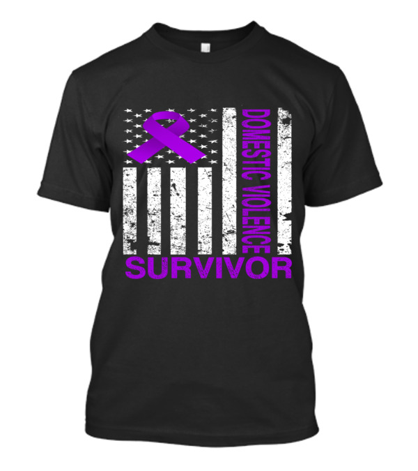 Domestic Violence Survivor USA Flag Purple Ribbon Awareness T-Shirt