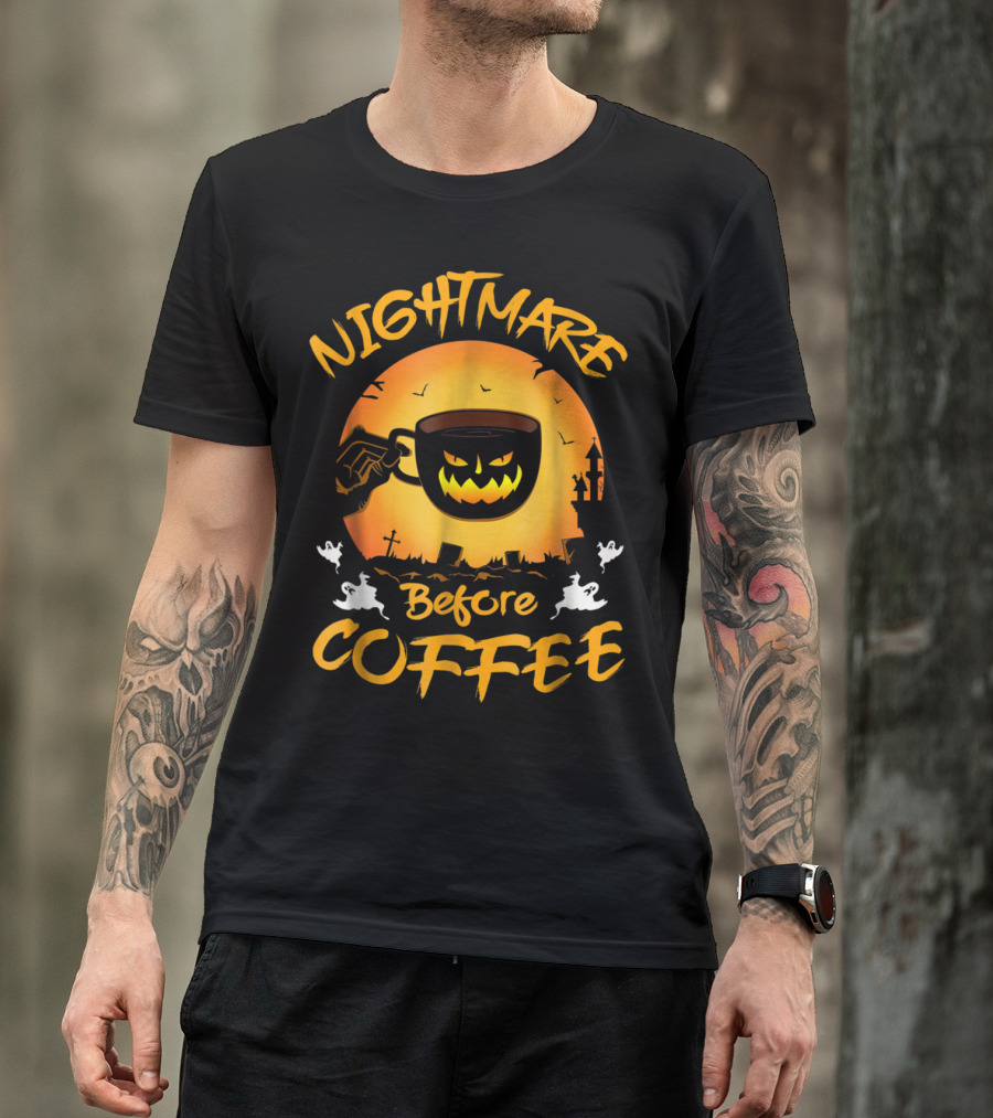 Nightmare Before Coffee Halloween Cup With Ghosts And Bats T-Shirt