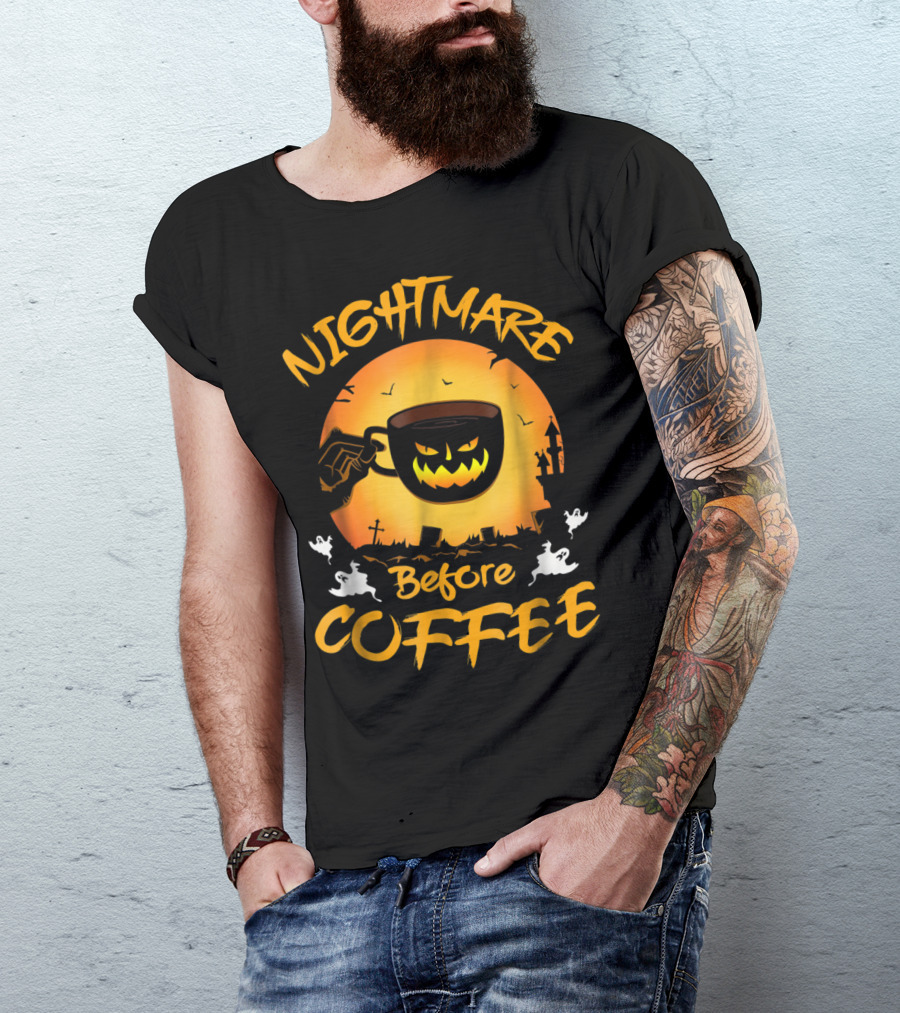 Nightmare Before Coffee Halloween Cup With Ghosts And Bats T-Shirt