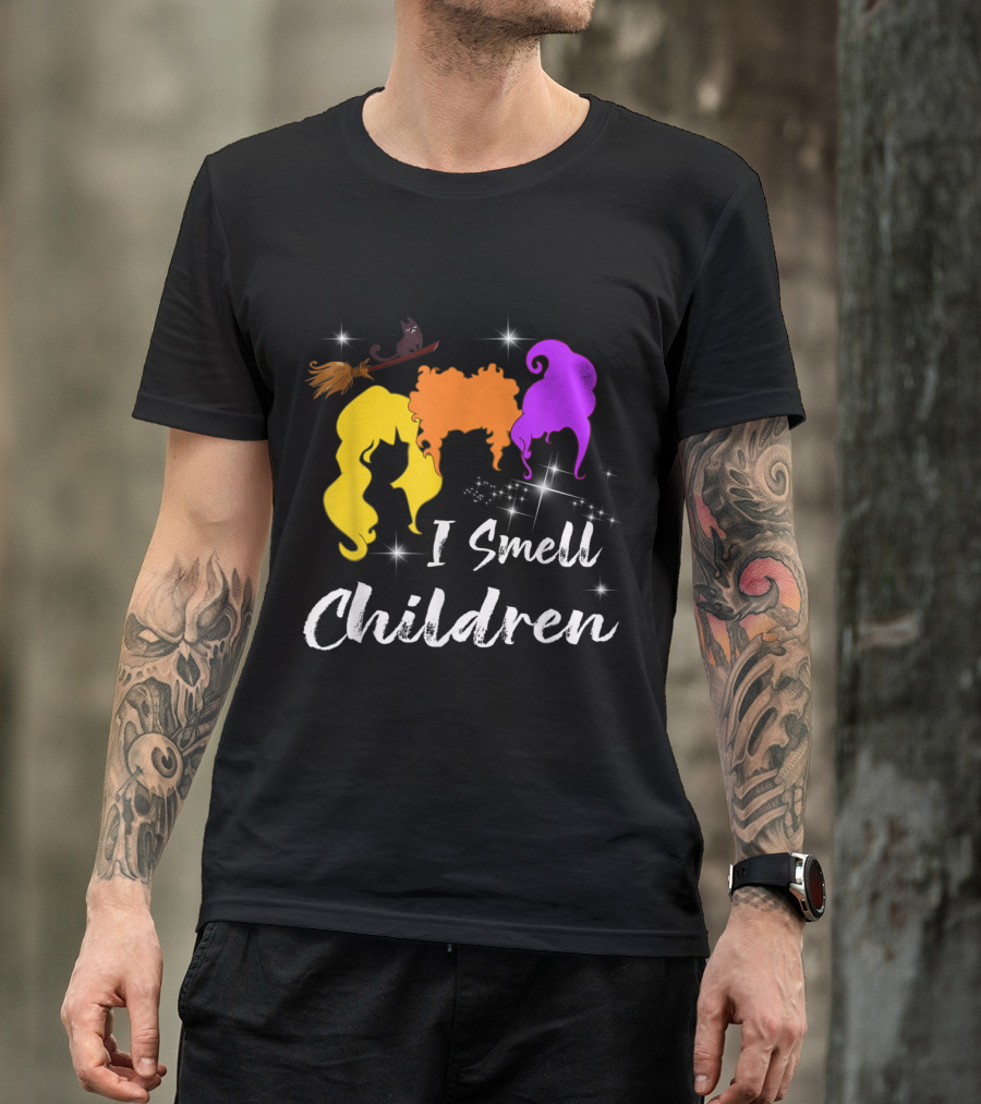 I Smell Children Halloween Funny Costume Witches Silhouette Magic Broomstick T-Shirt