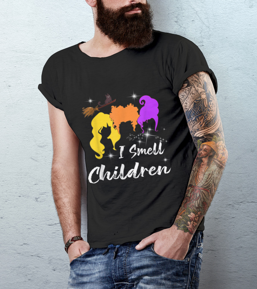 I Smell Children Halloween Funny Costume Witches Silhouette Magic Broomstick T-Shirt