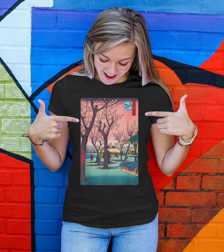 Japanese Cherry Blossom Ukiyo-e Woodblock Print Scene T-Shirt