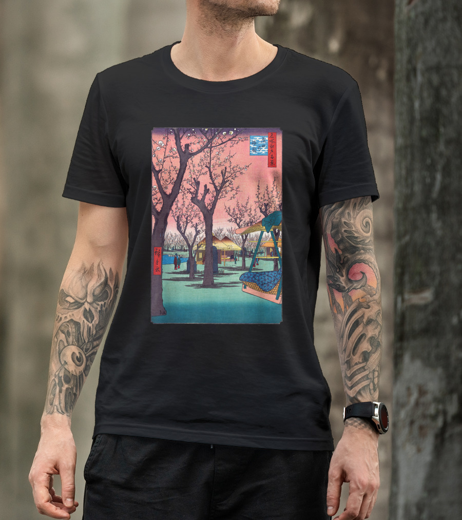 Japanese Cherry Blossom Ukiyo-e Woodblock Print Scene T-Shirt