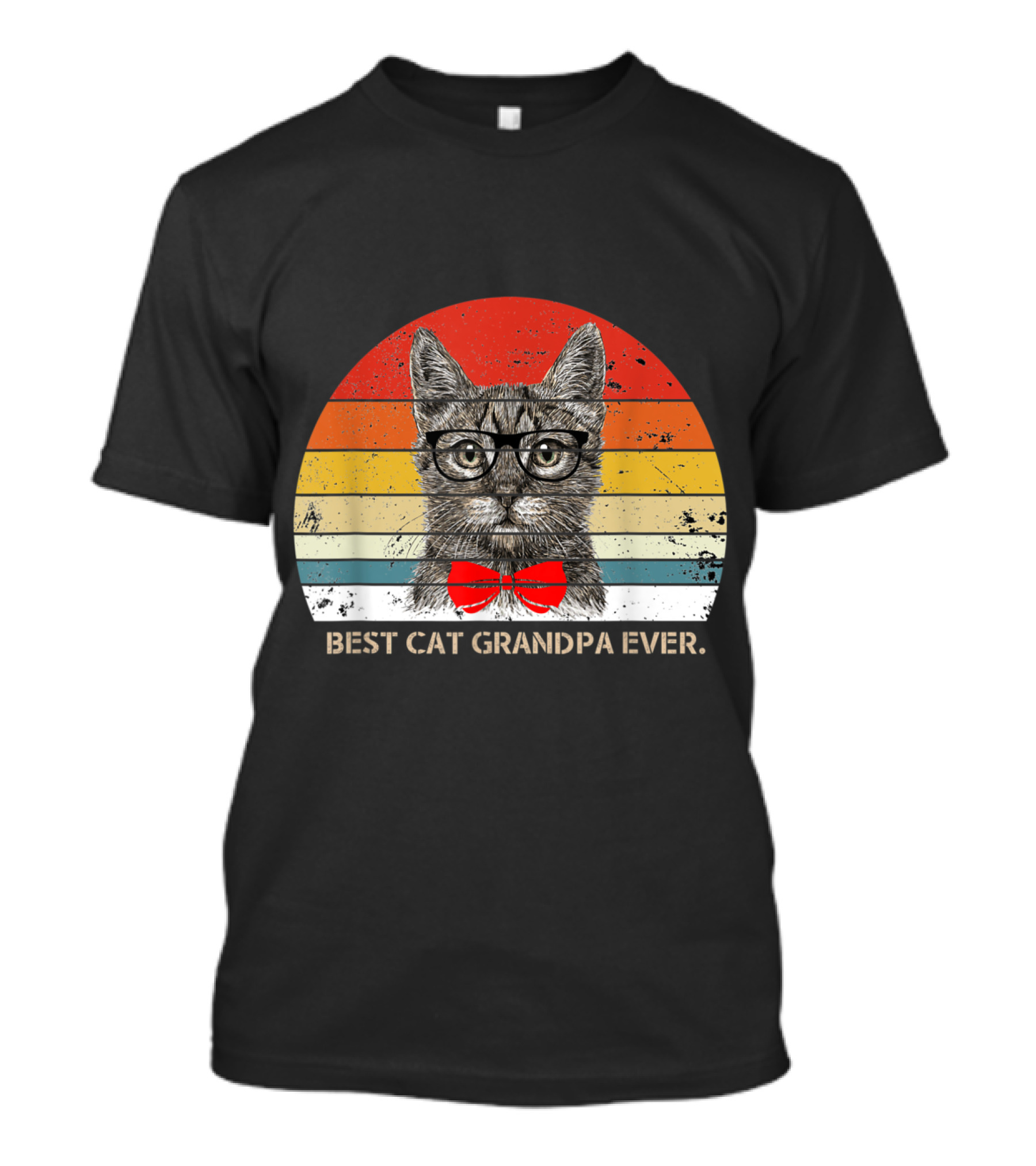 Best Cat Grandpa Ever Vintage Sunset Cat With Glasses And Bow Tie T-Shirt
