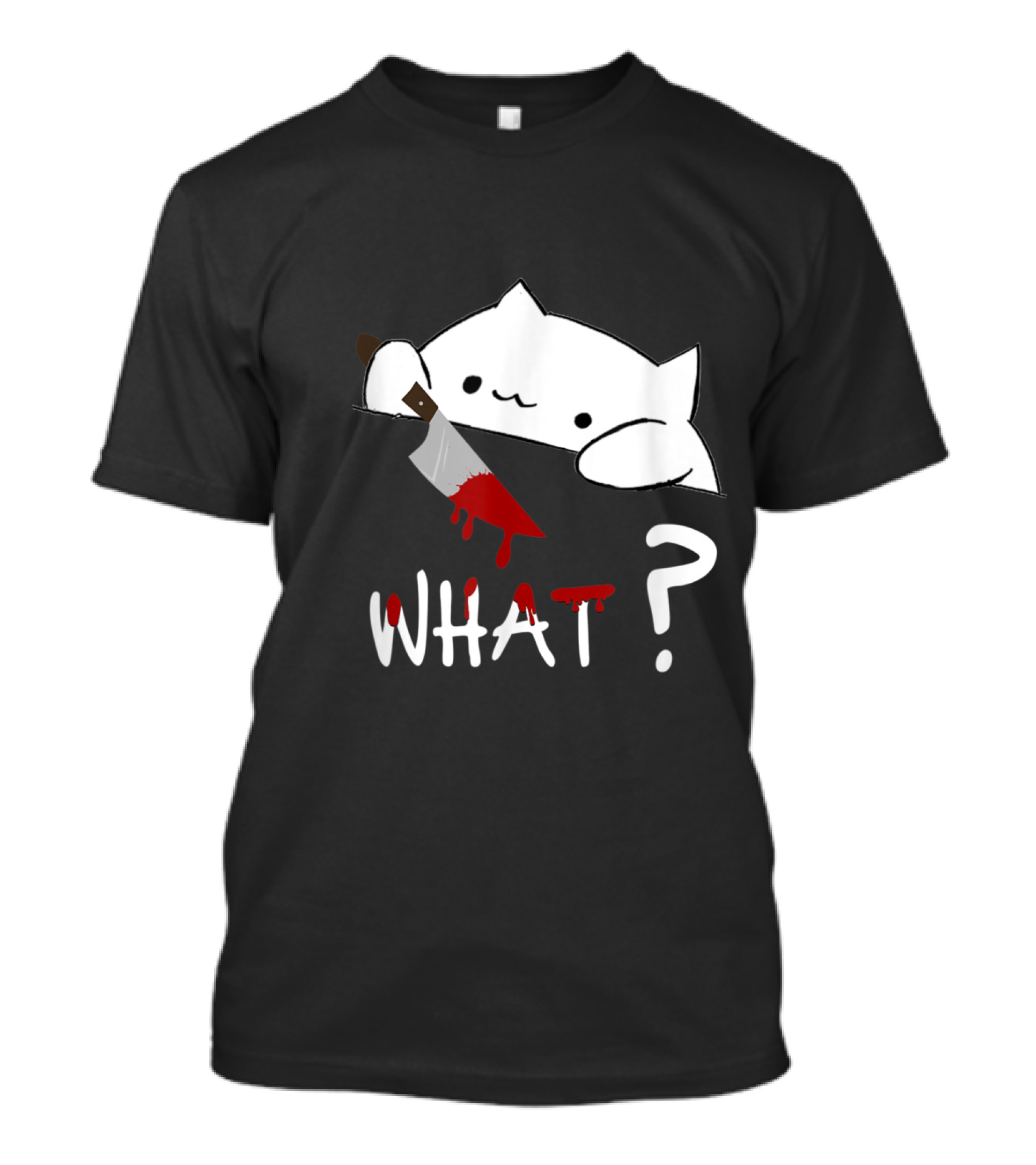 Bongo Cat What Funny Halloween Cat With Bloody Knife T-Shirt