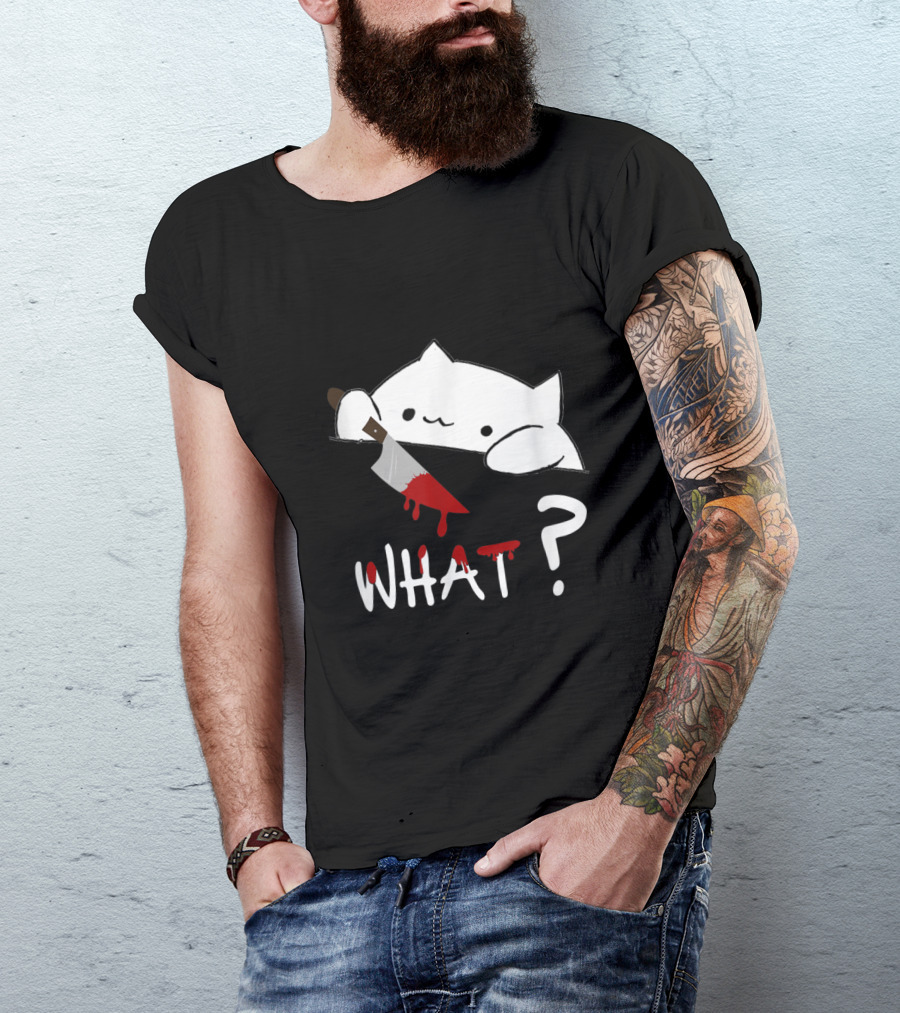 Bongo Cat What Funny Halloween Cat With Bloody Knife T-Shirt