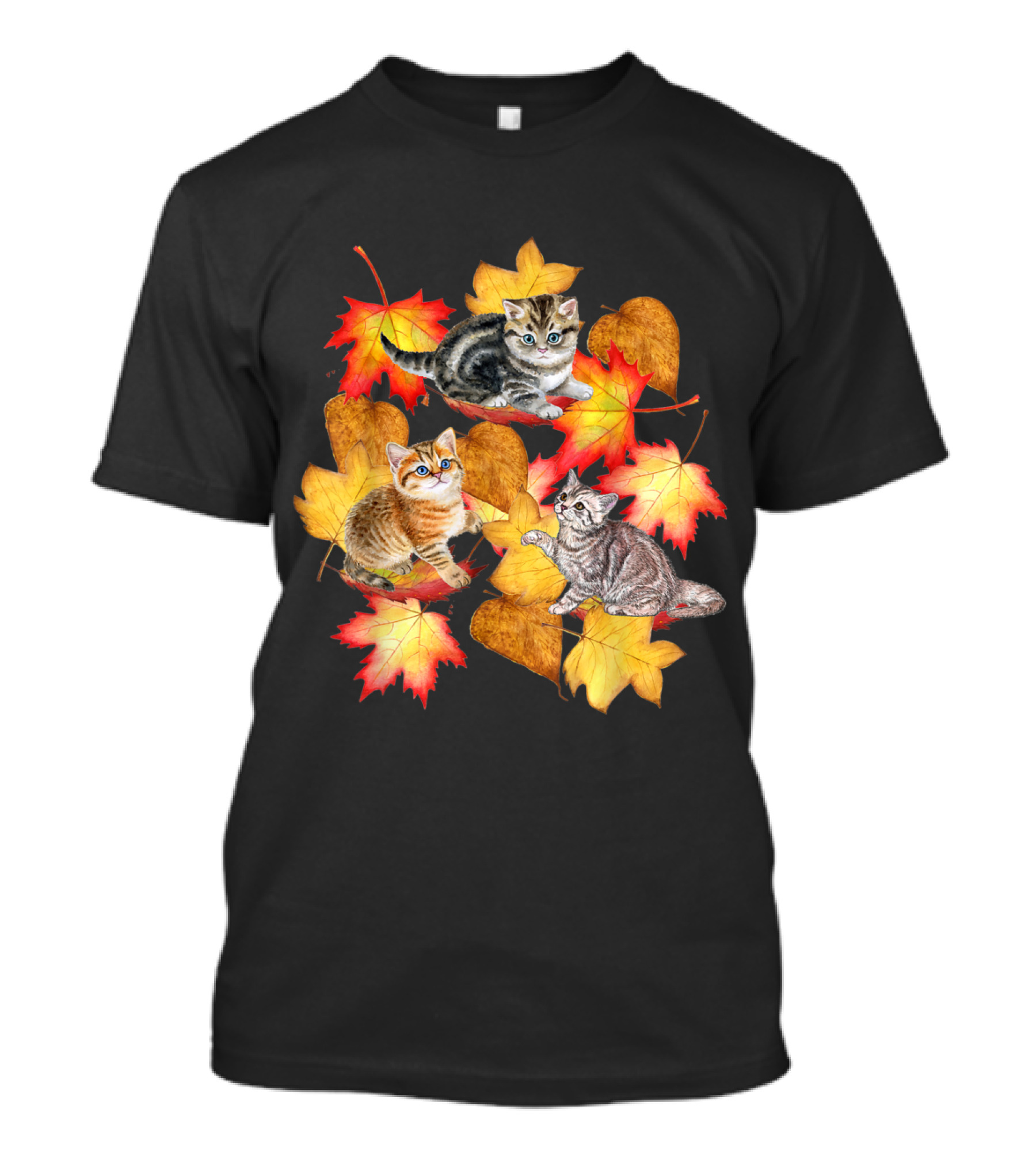 Kittens Playing Among Autumn Leaves T-Shirt