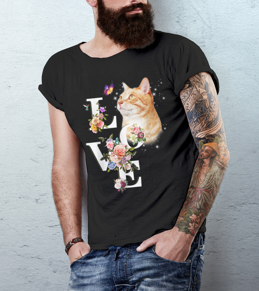 LOVE Cat Flower Butterfly T-Shirt