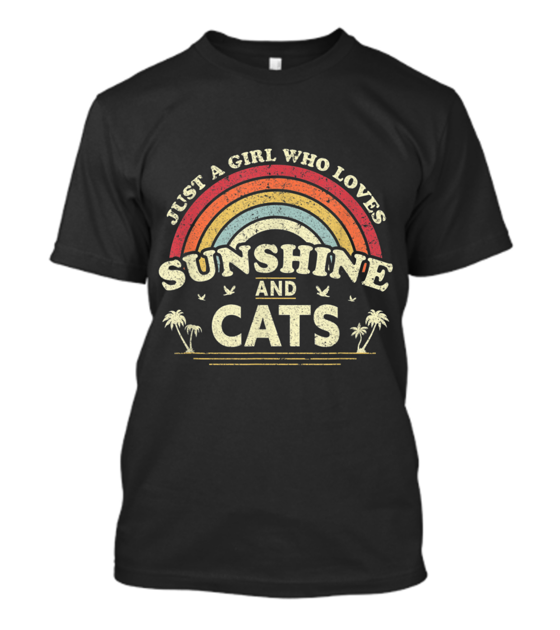 Just A Girl Who Loves Sunshine And Cats Rainbow Palm Trees T-Shirt