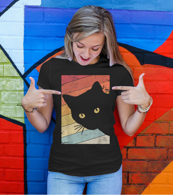 Cat Style OM1BD Retro Silhouette Vintage Stripes T-Shirt