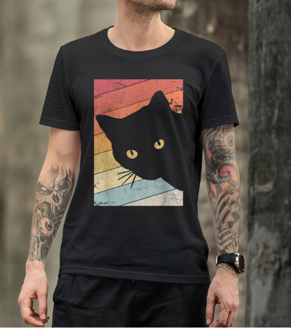 Cat Style OM1BD Retro Silhouette Vintage Stripes T-Shirt