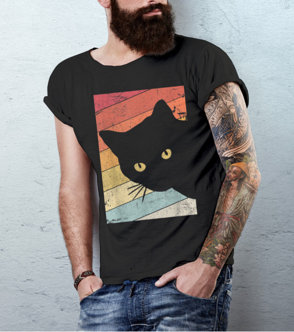 Cat Style OM1BD Retro Silhouette Vintage Stripes T-Shirt