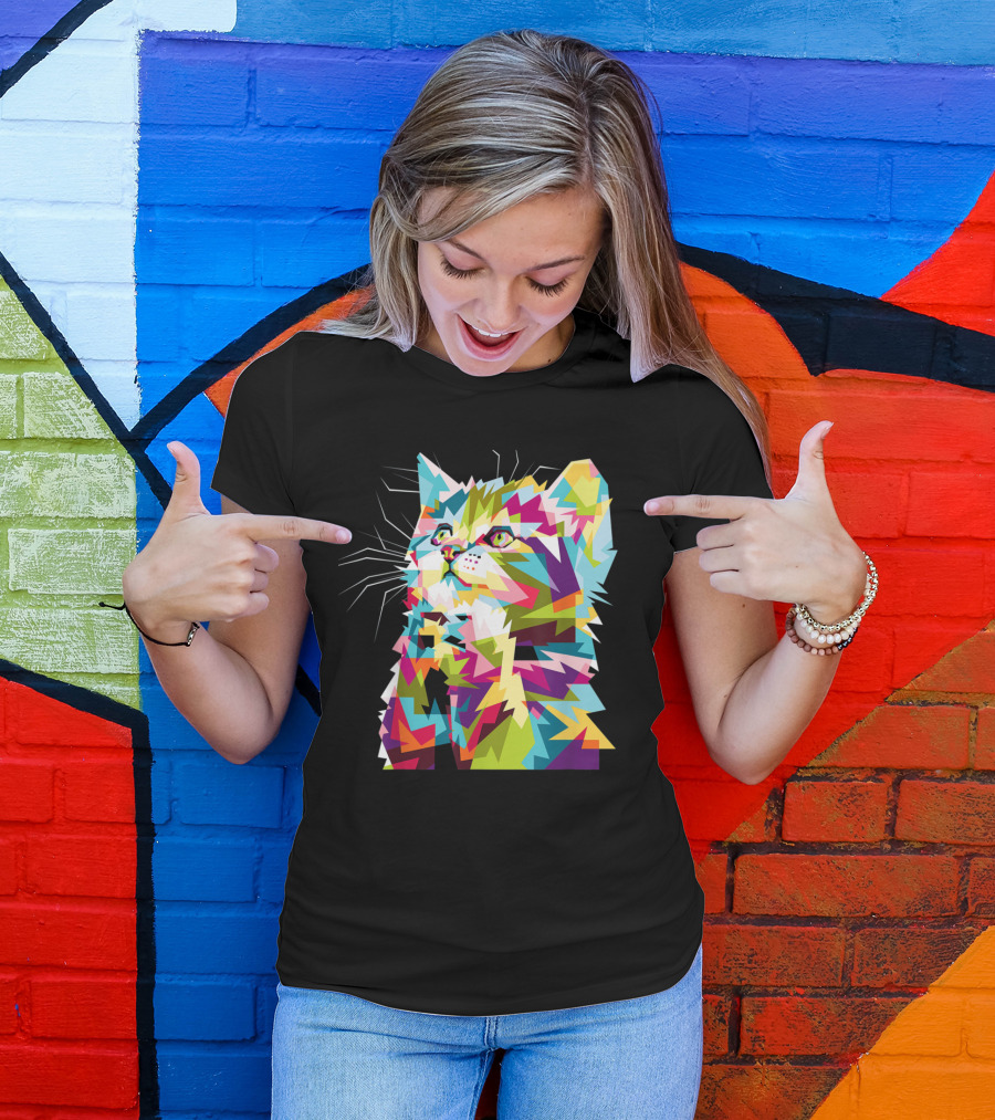 Cat Cat Kitty Kitty Colorful Geometric Cat T-Shirt