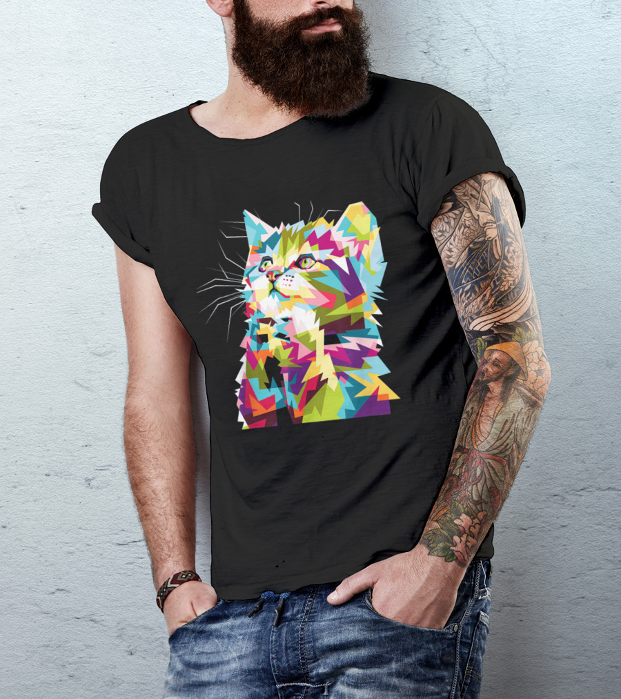 Cat Cat Kitty Kitty Colorful Geometric Cat T-Shirt