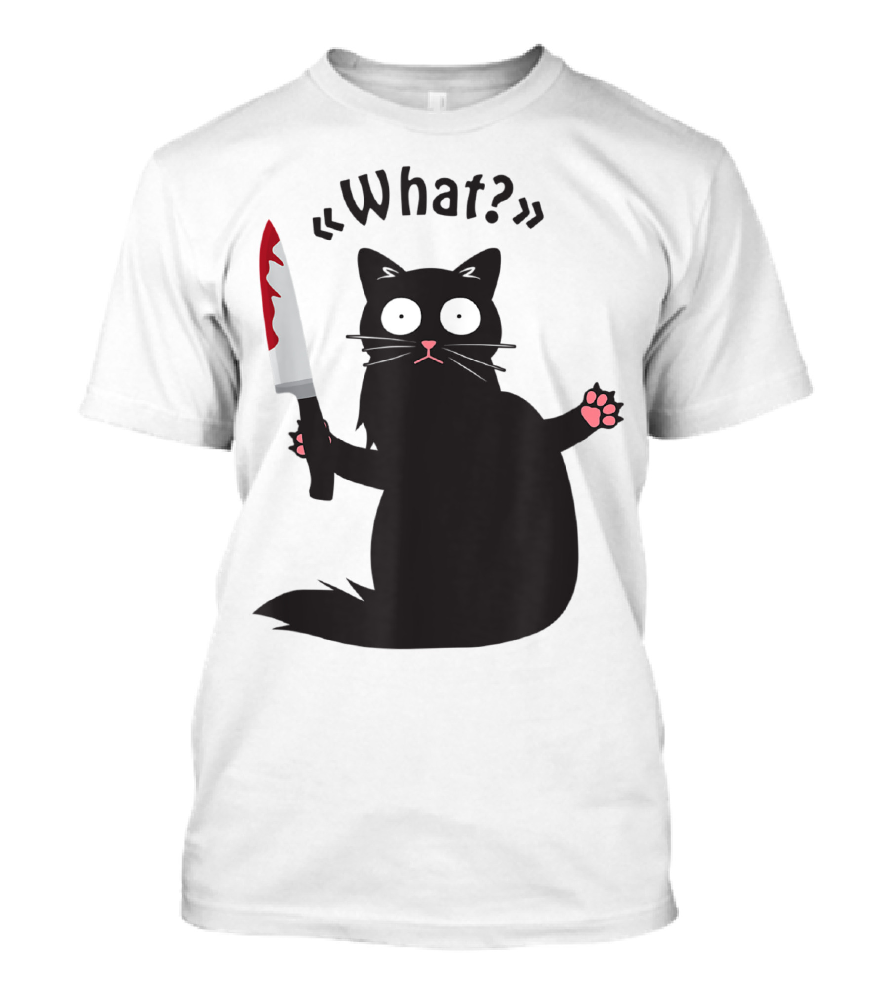 What Funny Black Cat With Knife Murderous Cat Fun T-Shirt