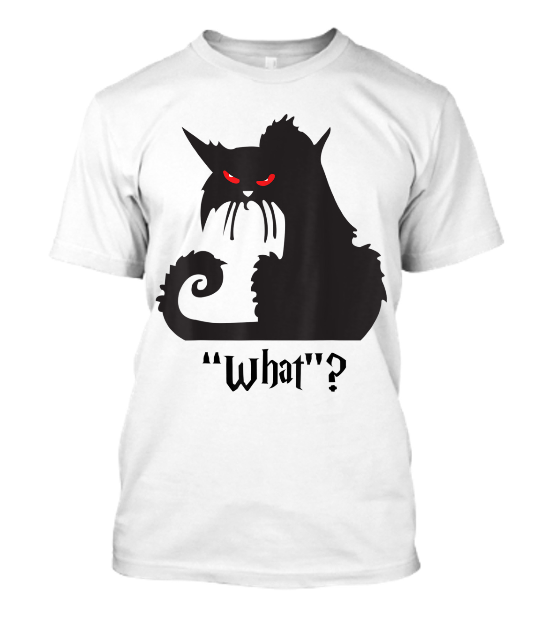 Black Cat With Red Eyes What? Halloween Funny Cat T-Shirt