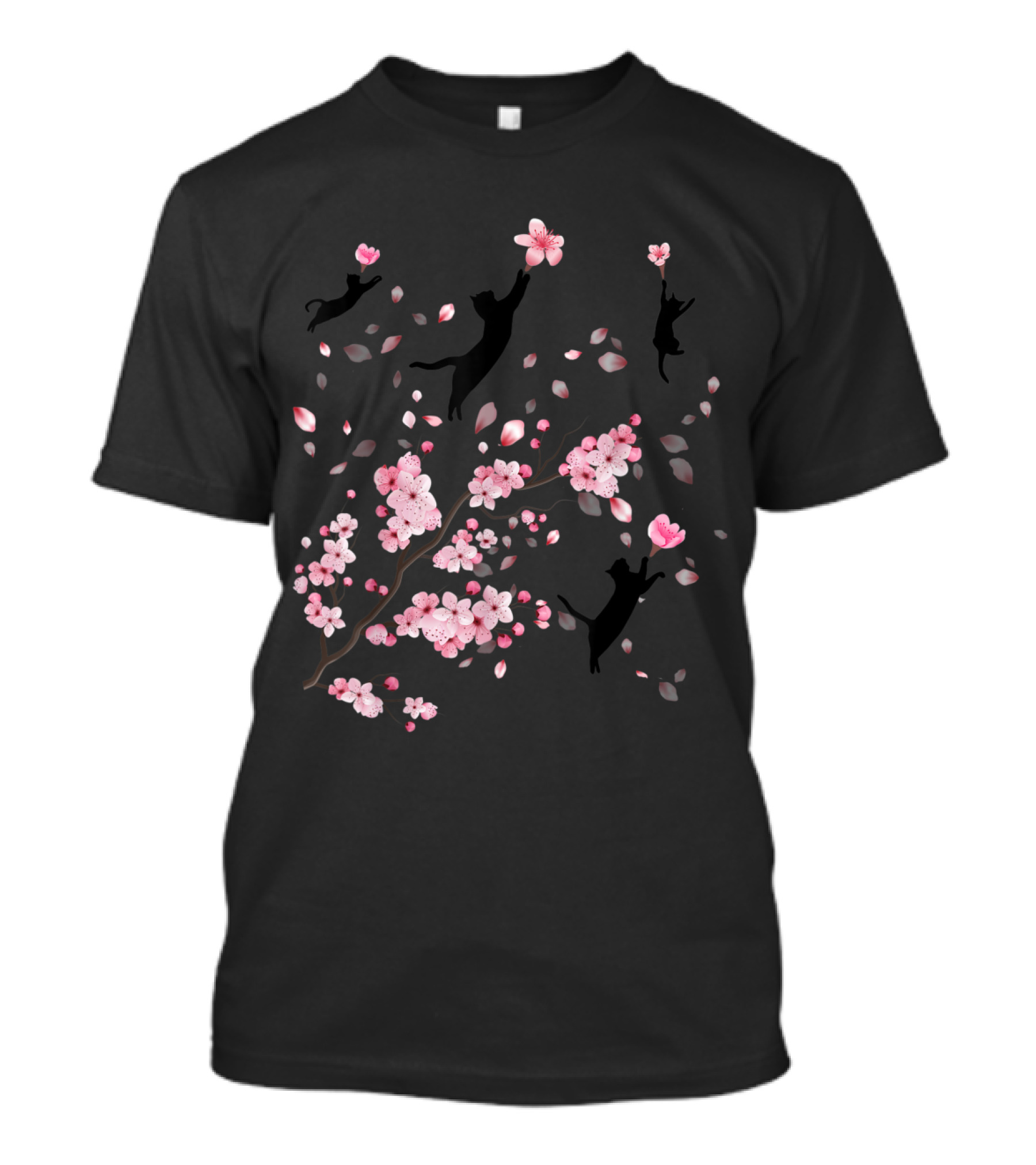 Cherry Blossom Branch With Playful Cats For Cat Lovers T-Shirt