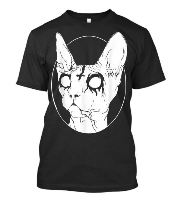 Goth Death Metal Black Metal Sphynx Cat With Cross And Dark Eyes T-Shirt