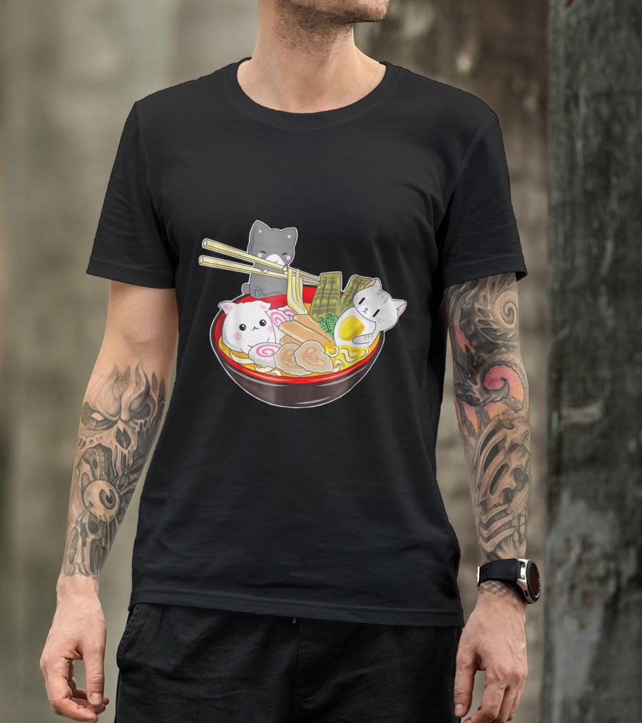 Great Kawaii Japanese Anime Noodle Bowl With Cute Cats T-Shirt