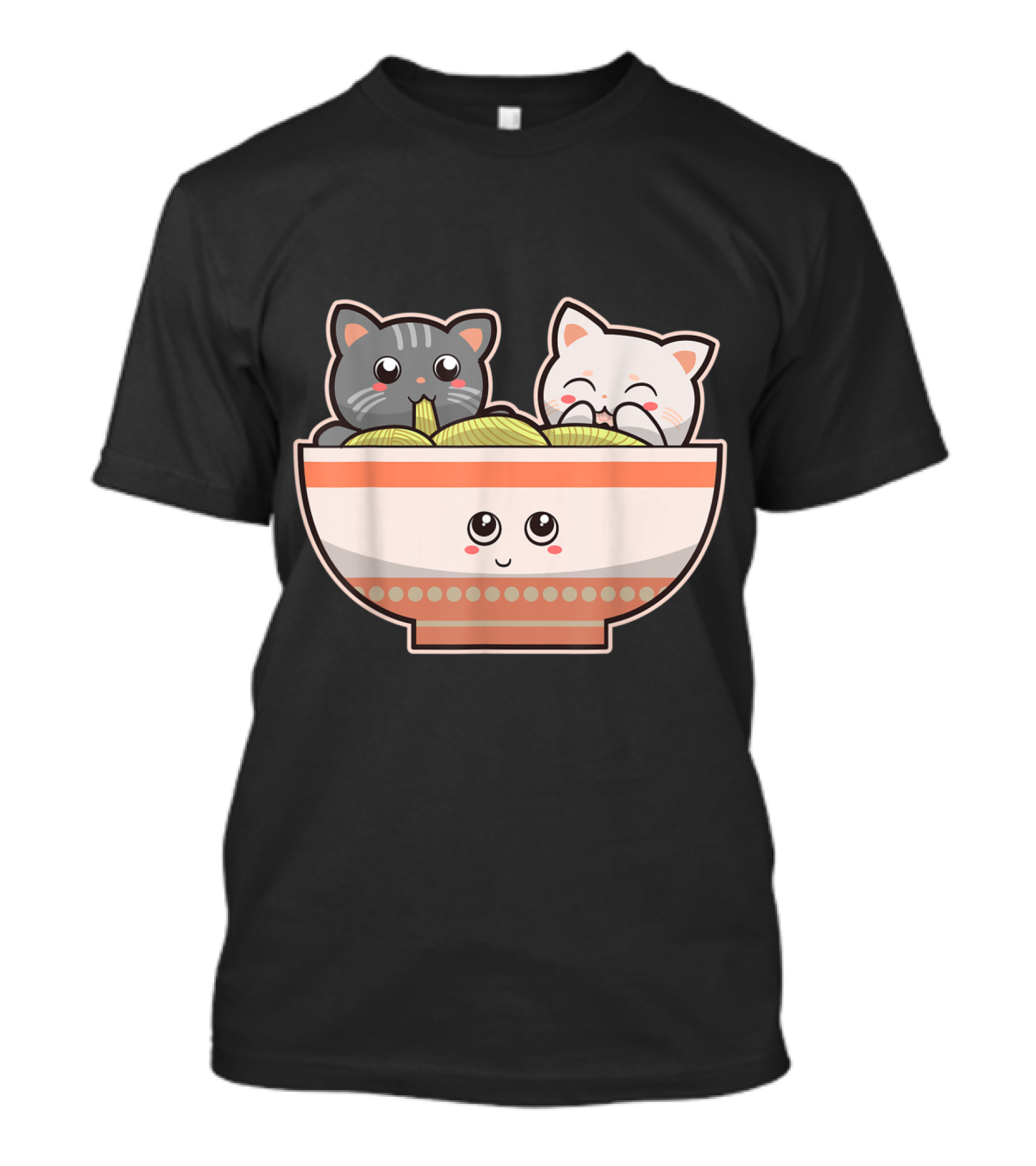 Kawaii Japanese Anime Cats In Ramen Noodle Bowl T-Shirt
