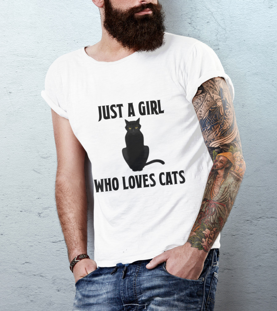 Just A Girl Who Loves Cats Black Kitty Cat T-Shirt