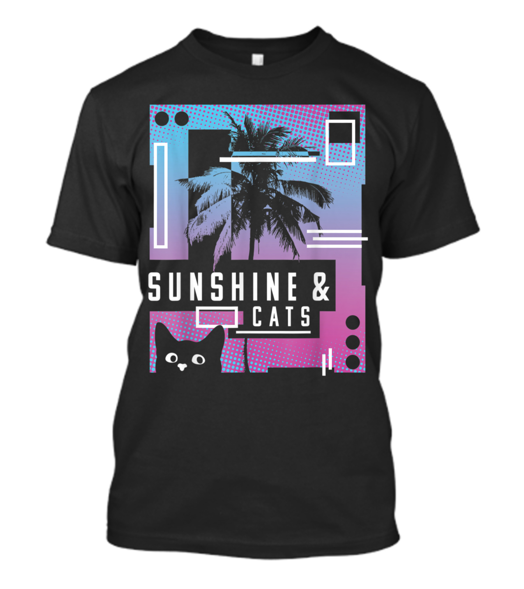 Sunshine And Cats Vaporwave 90's Aesthetic With Palm Trees T-Shirt