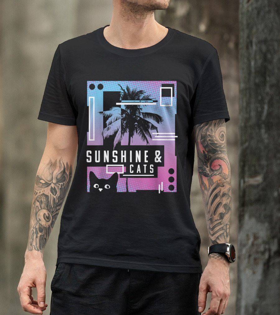 Sunshine And Cats Vaporwave 90's Aesthetic With Palm Trees T-Shirt