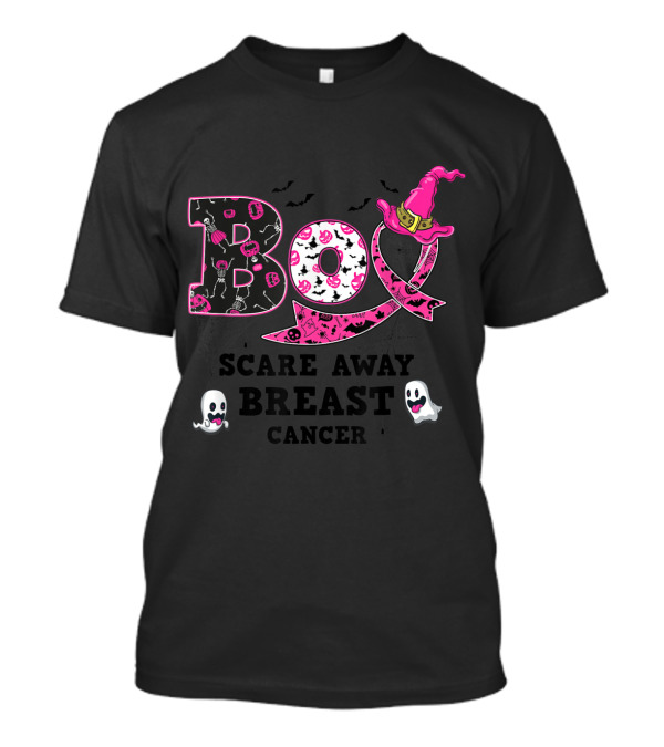 Boo Scare Away Breast Cancer Pink Ghosts And Witch Hat Awareness T-Shirt