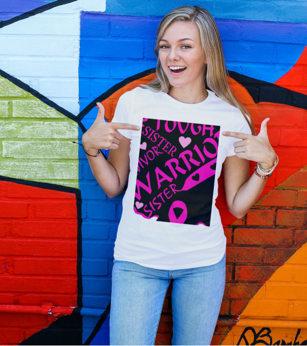 Breast Cancer Warrior Tough Survivor Sister Pink Ribbon African American Women T-Shirt