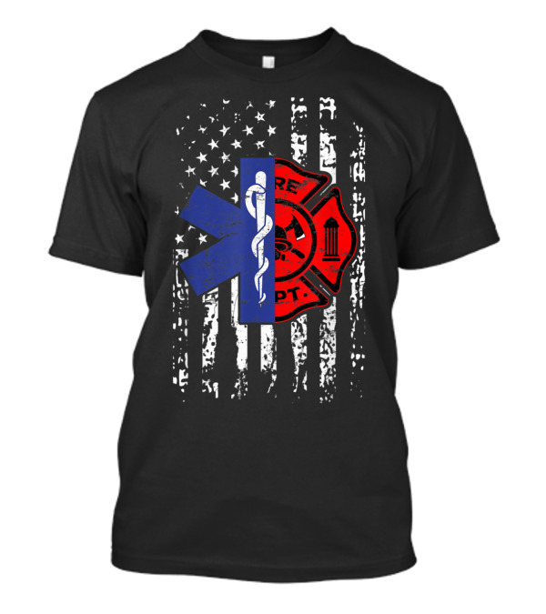 EMT Firefighter Maltese Cross American Flag Emergency Medical T-Shirt
