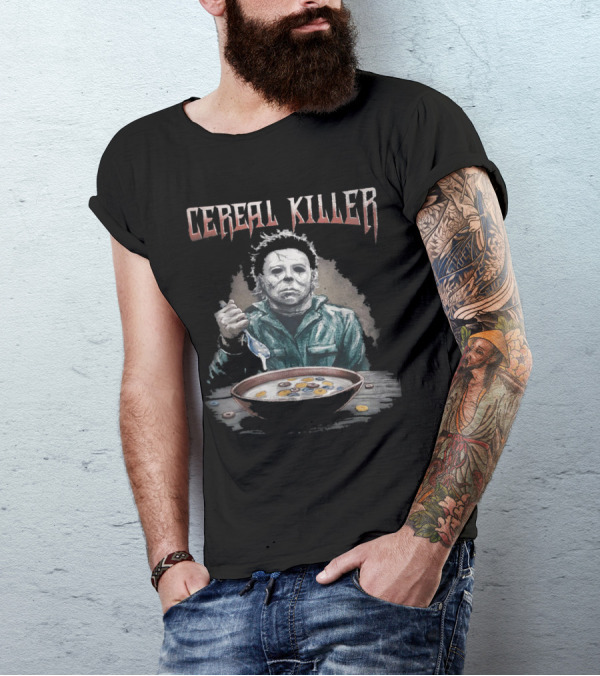 Cereal Killer True Crime Serial Killer Funny Masked Character Eating Cereal T-Shirt