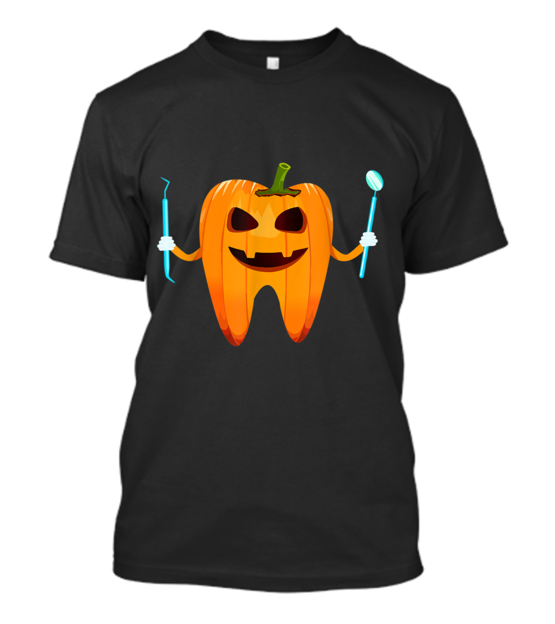Funny Halloween Tooth Pumpkin With Dentist Tools T-Shirt