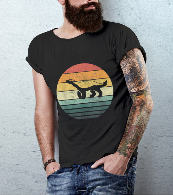 Honey Badger Sunset Vintage 70s Nature Lovers Retro Stripes T-Shirt
