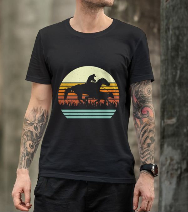 Retro Horse And Cowboy Roping Calf Sunset T-Shirt