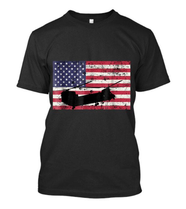 CH 47 Chinook Helicopter With American Flag Background Patriotic T-Shirt
