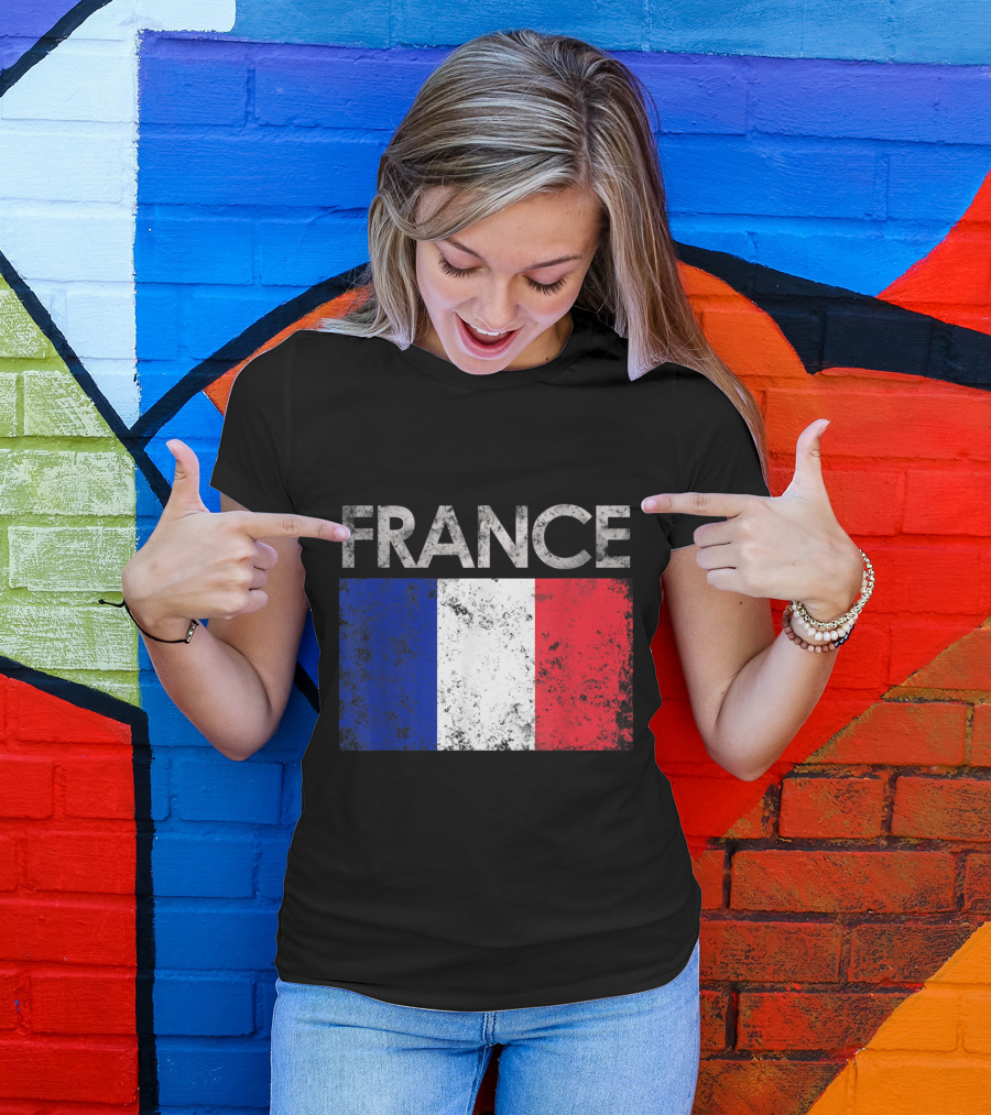 Vintage France French Flag Distressed National Pride T-Shirt