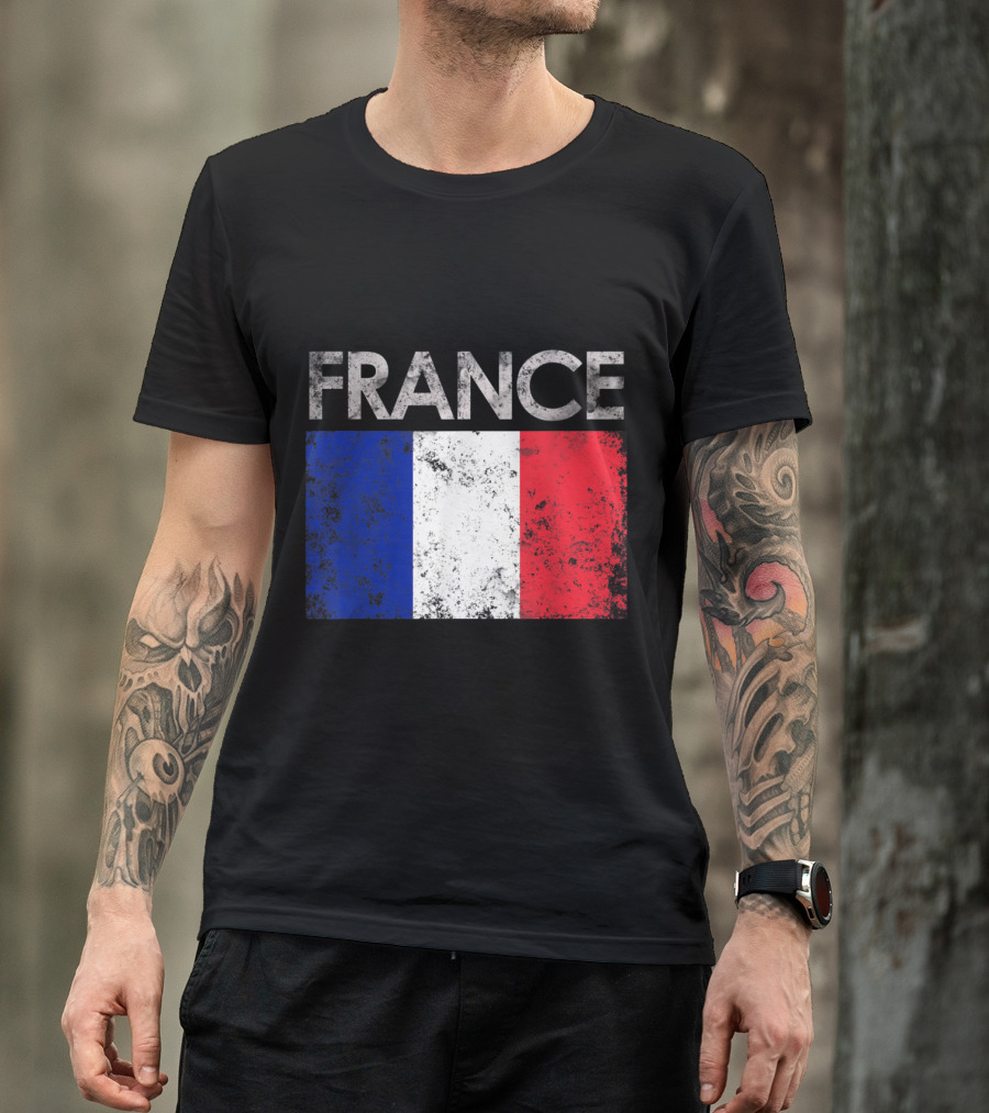 Vintage France French Flag Distressed National Pride T-Shirt