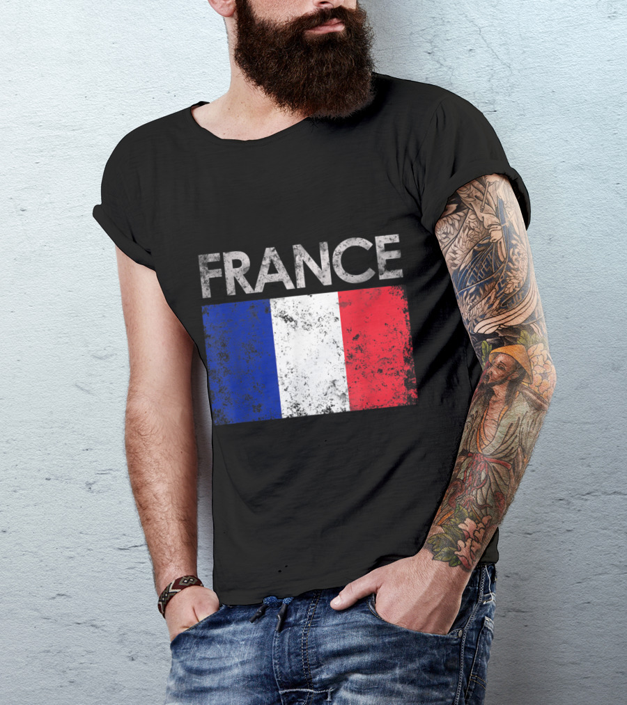 Vintage France French Flag Distressed National Pride T-Shirt