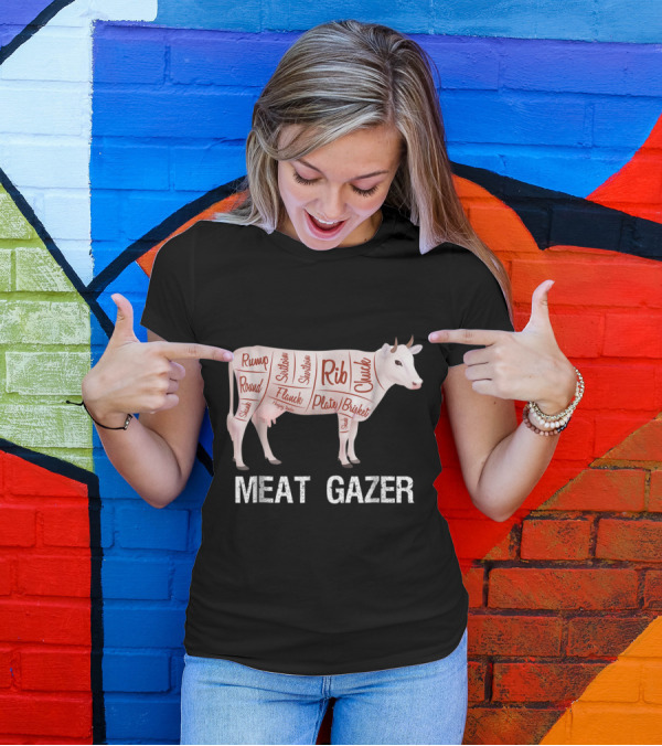 Meat Gazer Funny BBQ Diagram Cow Cuts Rump Rib Brisket Ketogenic Grilling T-Shirt