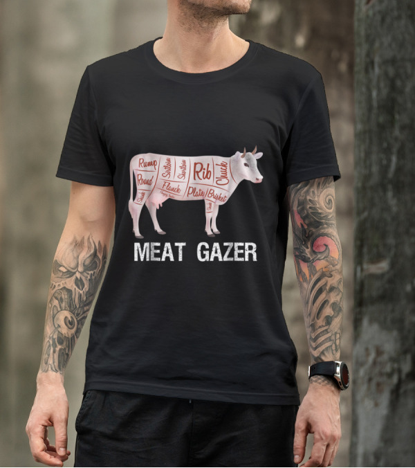 Meat Gazer Funny BBQ Diagram Cow Cuts Rump Rib Brisket Ketogenic Grilling T-Shirt