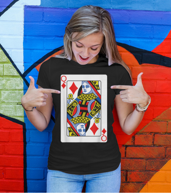 Queen Of Diamonds Playing Card Poker Player Iconic Deck T-Shirt